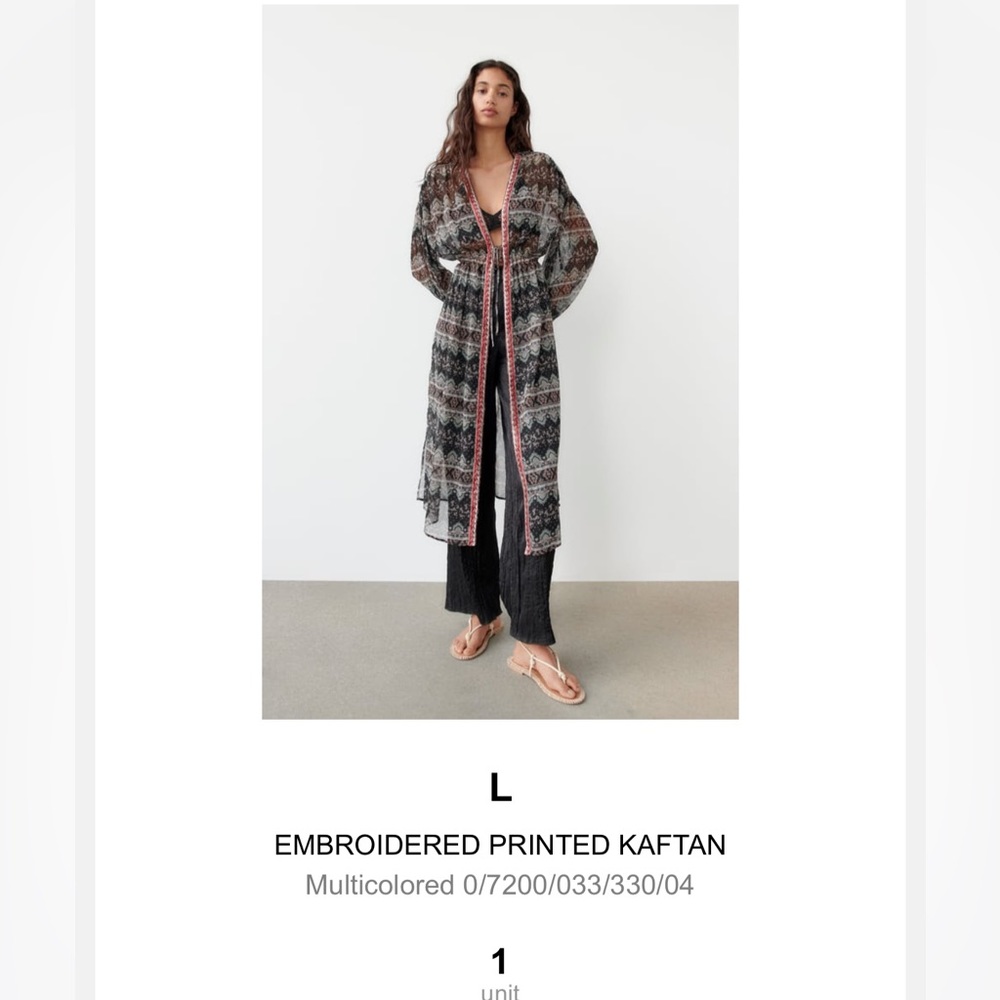 Zara embroidered printed kaftan. Multicolored. NWT. Size L.